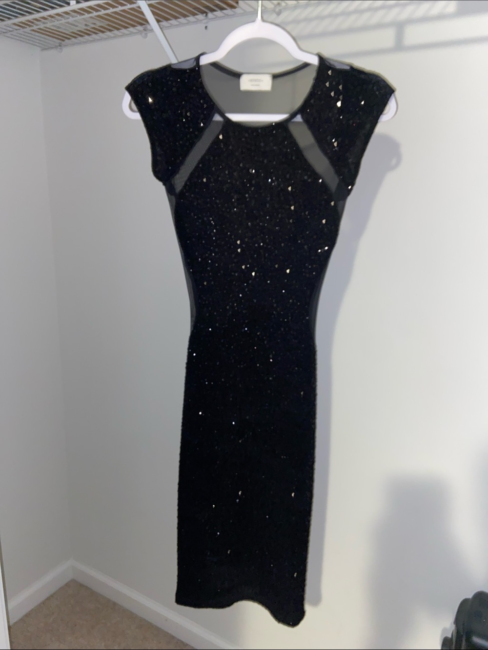 Mystic Black Sequin Cap-Sleeve Midi Dress